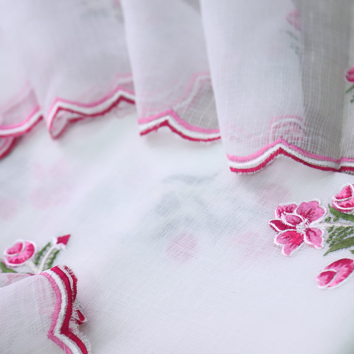Udarri White with Cut Work Bottom and Floral Embriodered Kota Doriya Suit Set