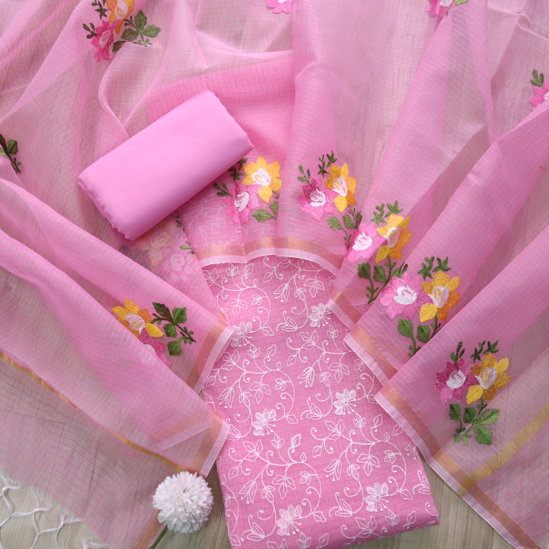 Udarri Barbie Pink All Over Thread Work Kota Doriya Suit Set