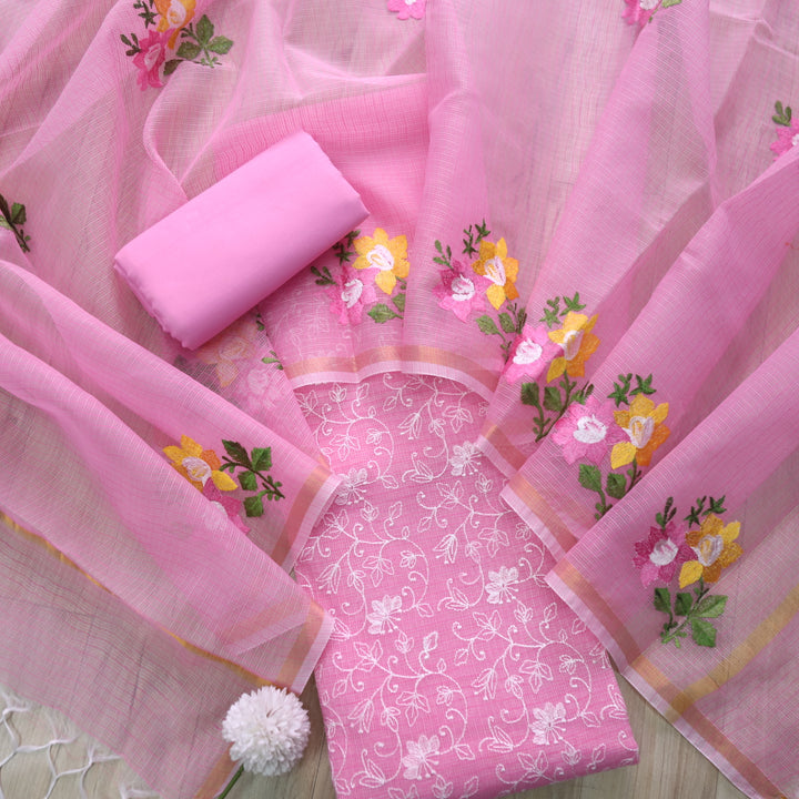 Udarri Barbie Pink All Over Thread Work Kota Doriya Suit Set
