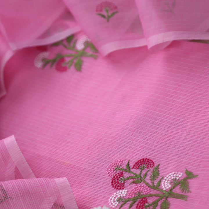 Udarri Pink with Cut Work Bottom and Floral Embriodered Kota Doriya Suit Set