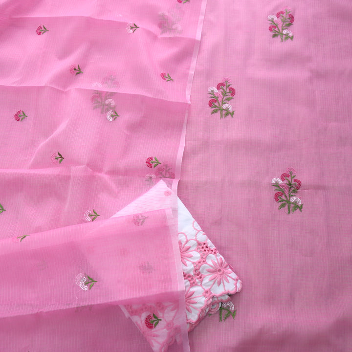 Udarri Pink with Cut Work Bottom and Floral Embriodered Kota Doriya Suit Set