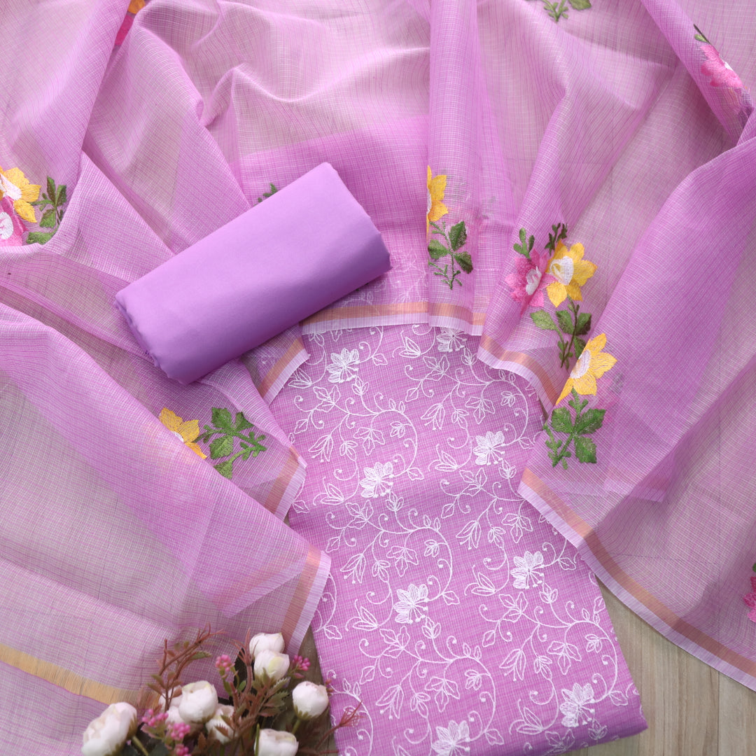 Udarri Orchid Purple All Over Thread Work Kota Doriya Suit Set
