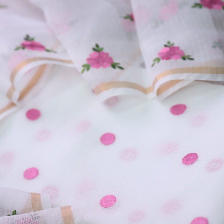 Udarri Pearl White All Over Embriodered Buti Work Kota Doriya Suit Set