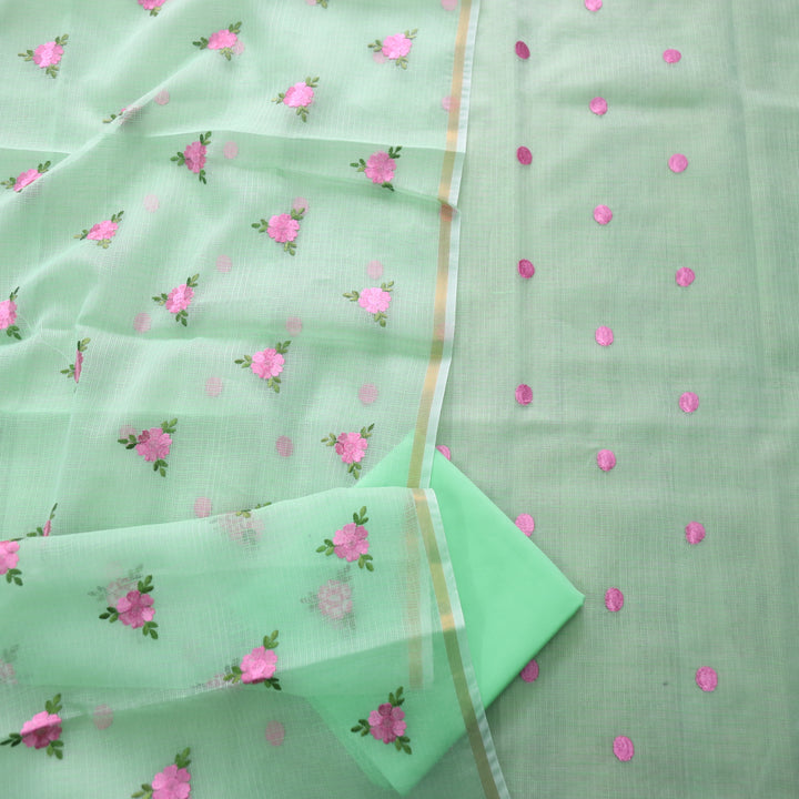 Udarri Parrot Green All Over Embriodered Buti Work Kota Doriya Suit Set