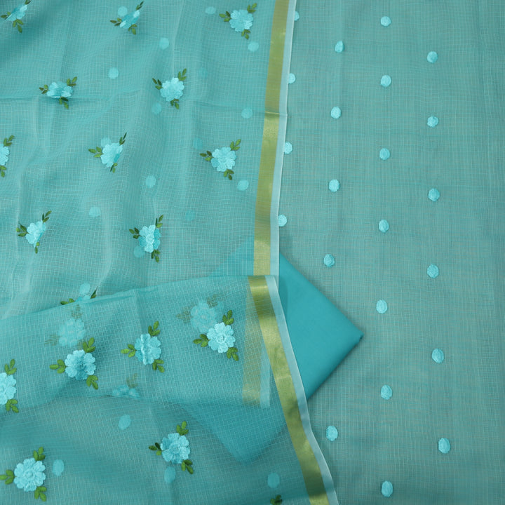 Udarri Sapphire Blue All Over Embriodered Buti Work Kota Doriya Suit Set