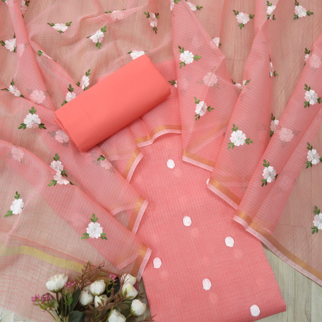 Udarri Coral Peach All Over Embriodered Buti Work Kota Doriya Suit Set