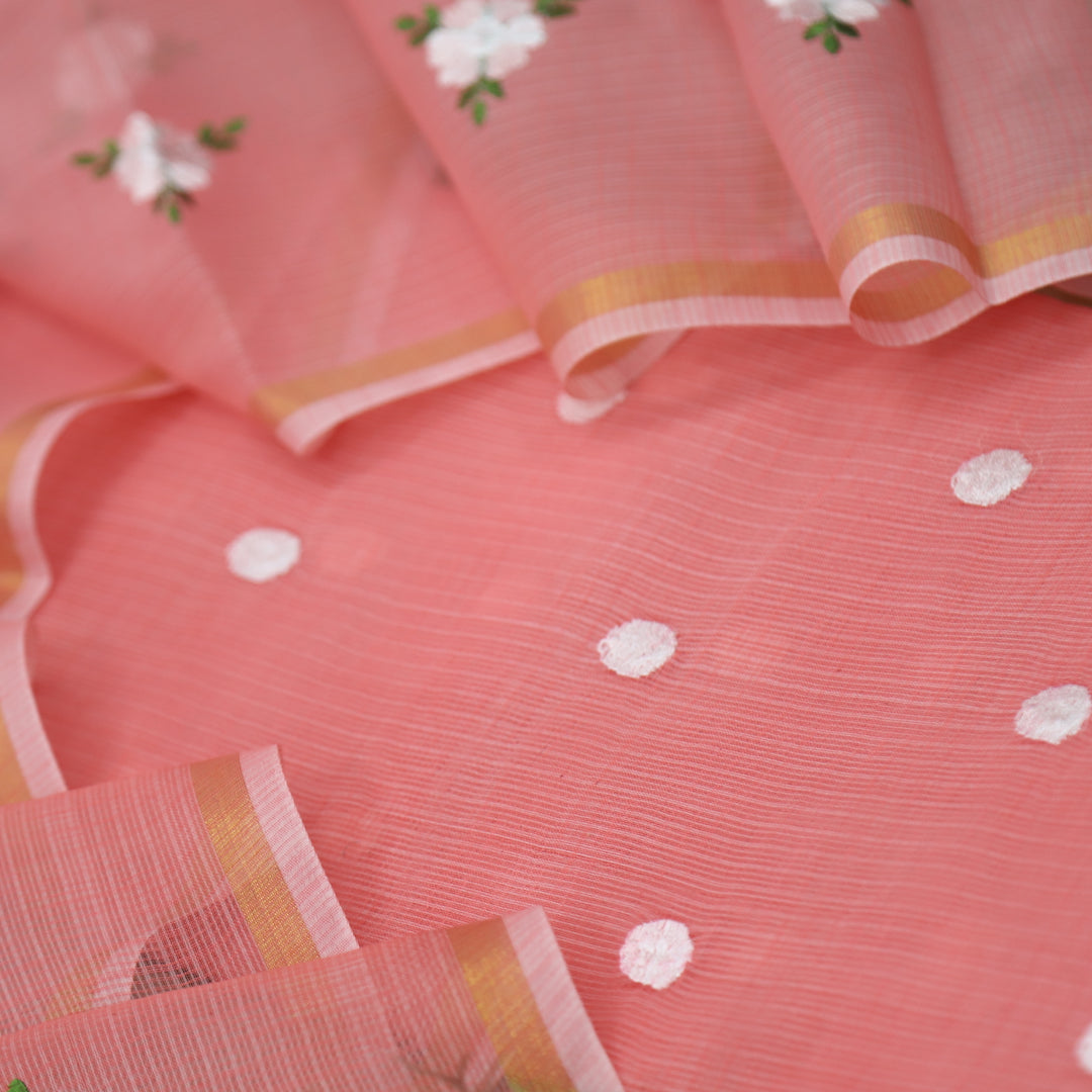 Udarri Coral Peach All Over Embriodered Buti Work Kota Doriya Suit Set