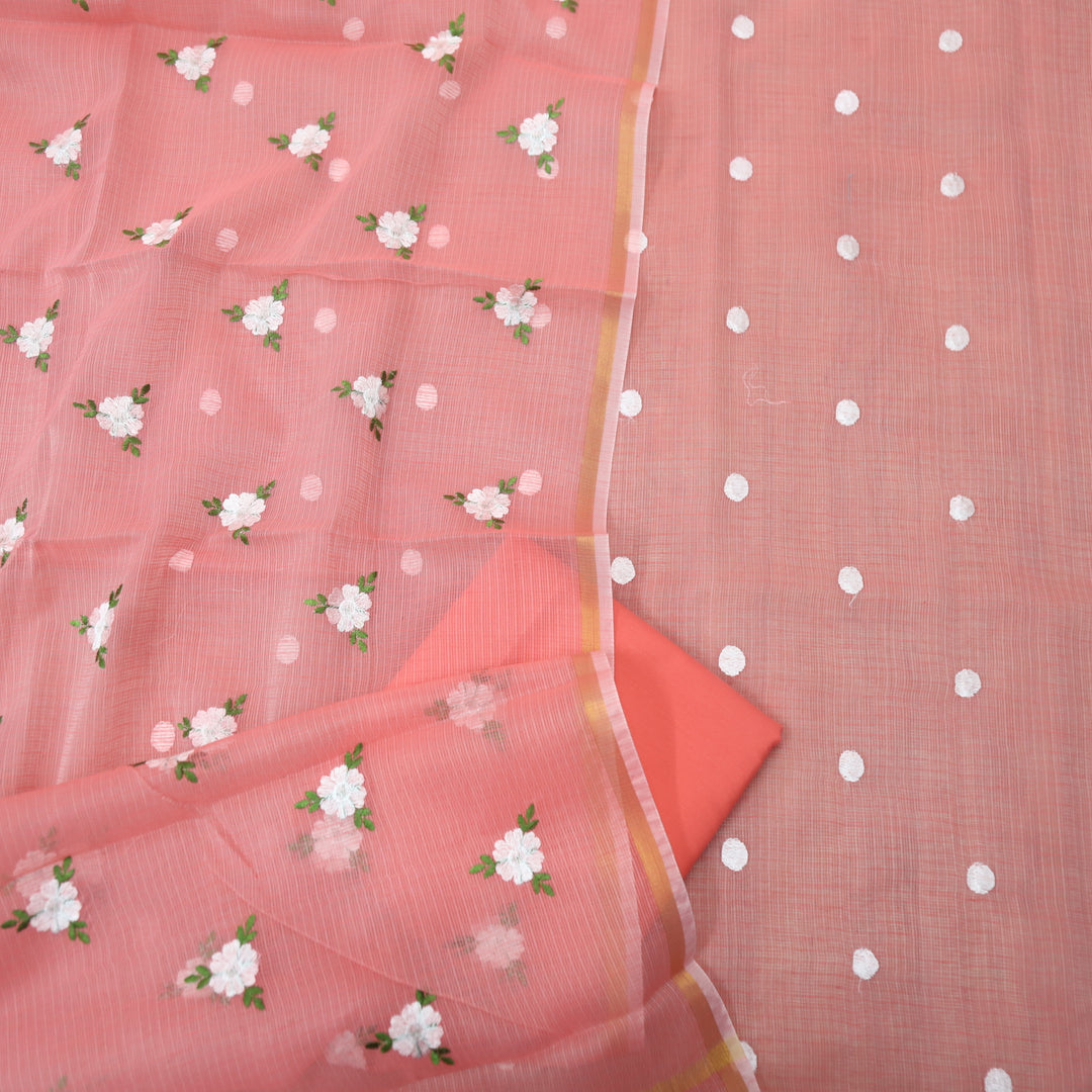 Udarri Coral Peach All Over Embriodered Buti Work Kota Doriya Suit Set