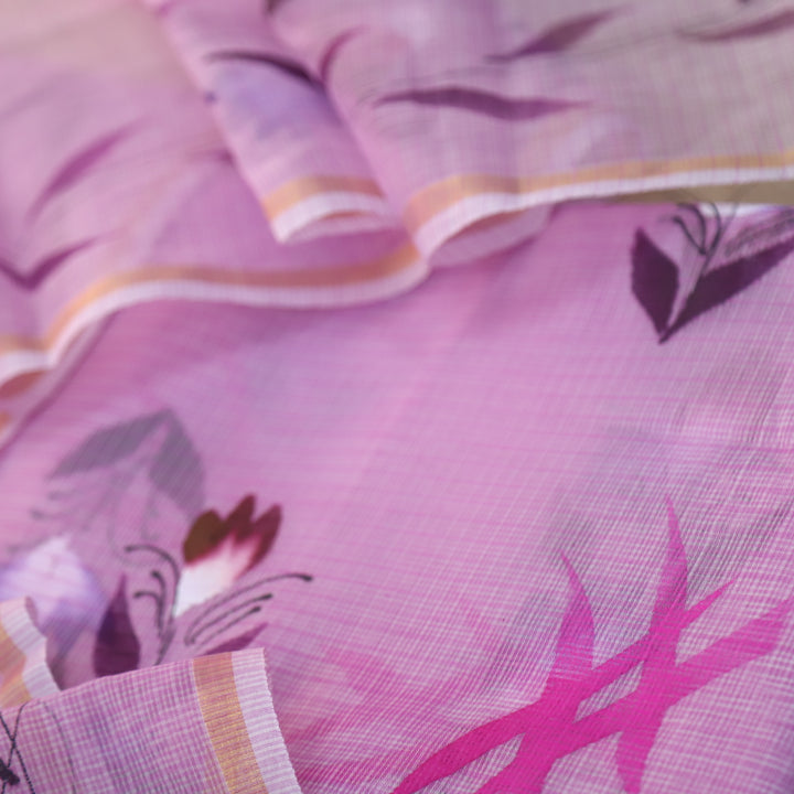 Udarri Orchid Purple Floral Hand Painted Kota Doriya Suit Set