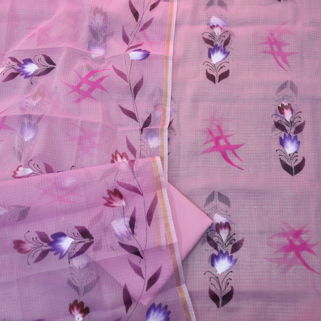Udarri Orchid Purple Floral Hand Painted Kota Doriya Suit Set