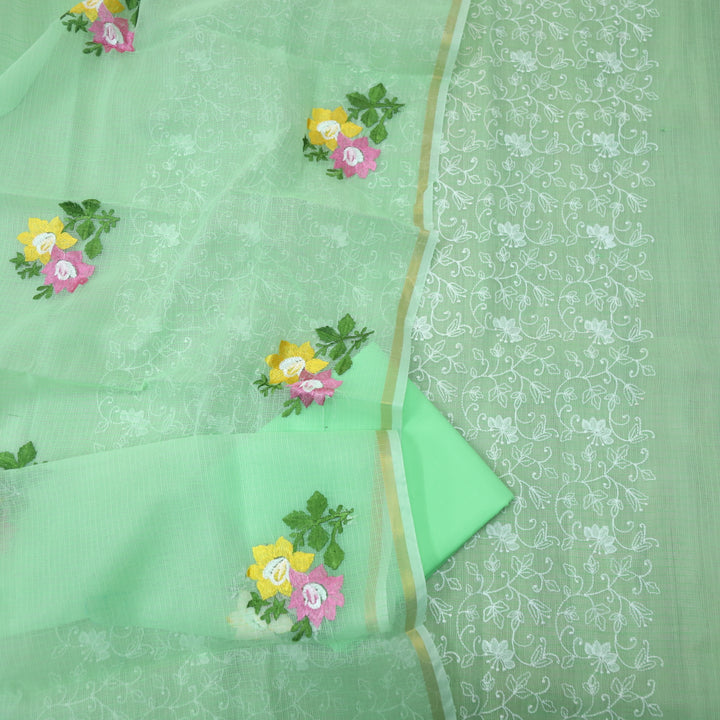 Udarri Parrot Green All Over Thread Work Kota Doriya Suit Set