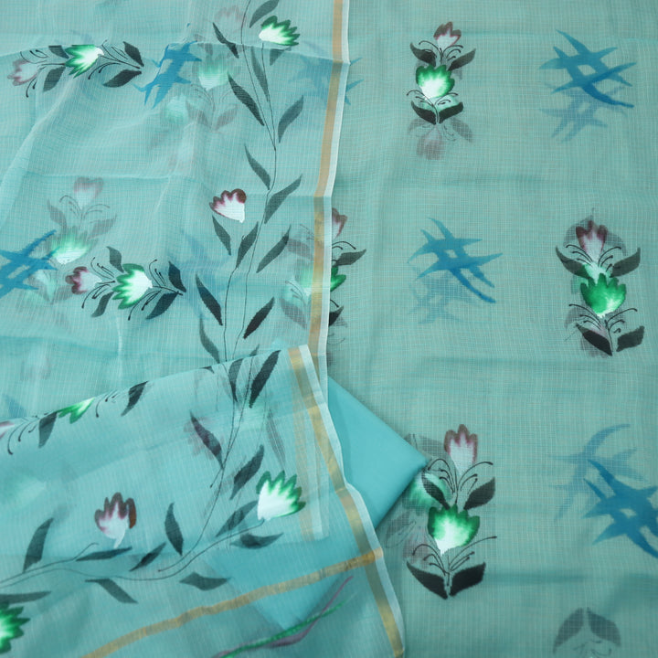 Udarri Sapphire Blue Floral Hand Painted Kota Doriya Suit Set