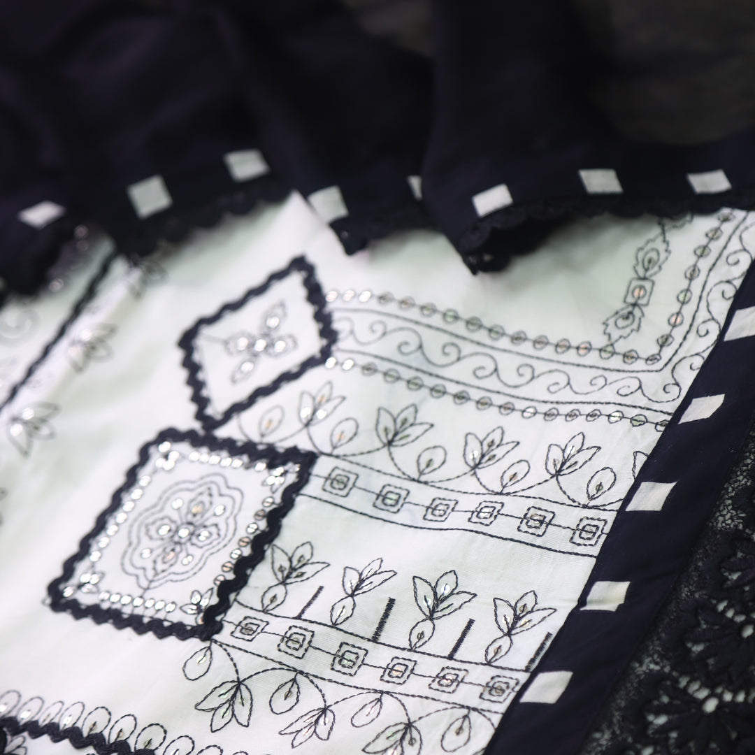 Paalki Beige with Black All Over Thread Work Cotton Suit Set