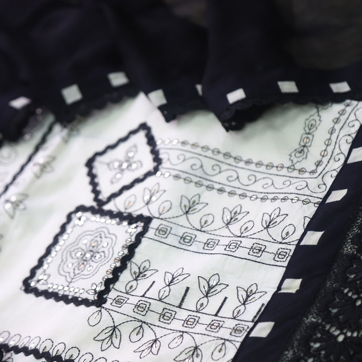 Paalki Beige with Black All Over Thread Work Cotton Suit Set