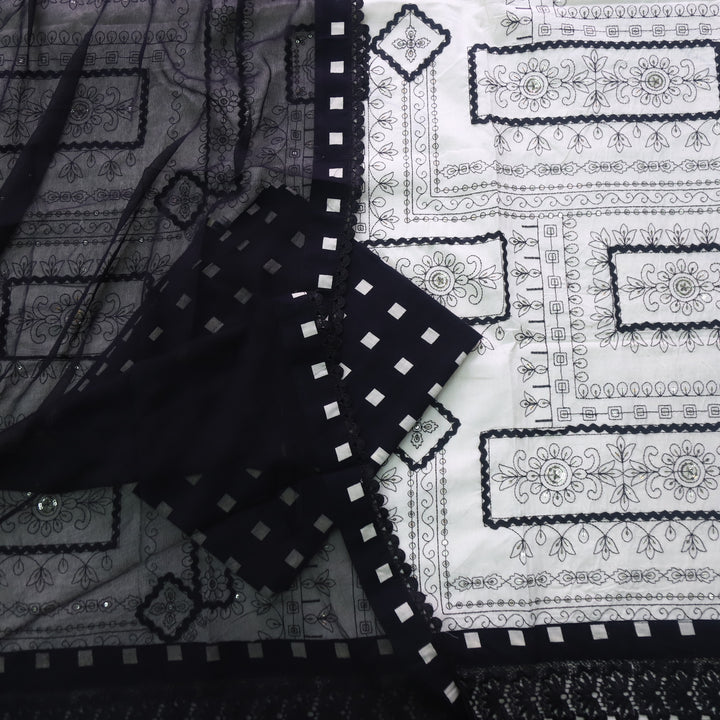 Paalki Beige with Black All Over Thread Work Cotton Suit Set