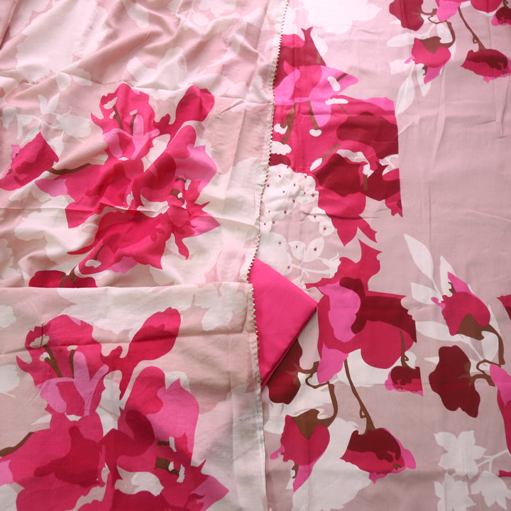 Khawab Blush Pink Floral Print French Knot Work Jam Cotton Suit Set