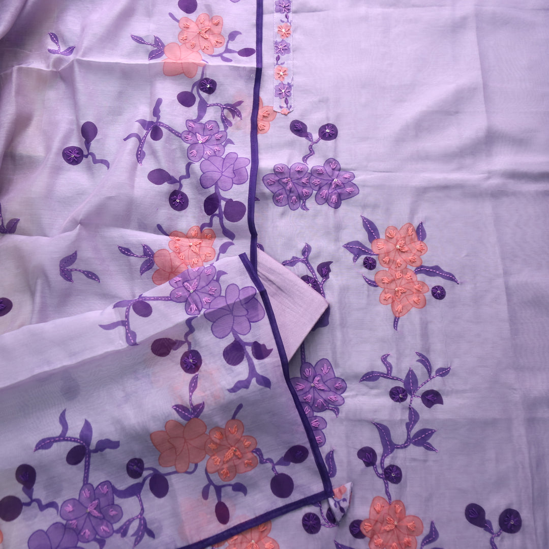 Alhada Lavender Purple Kantha Work Embroidery Chanderi Suit Set