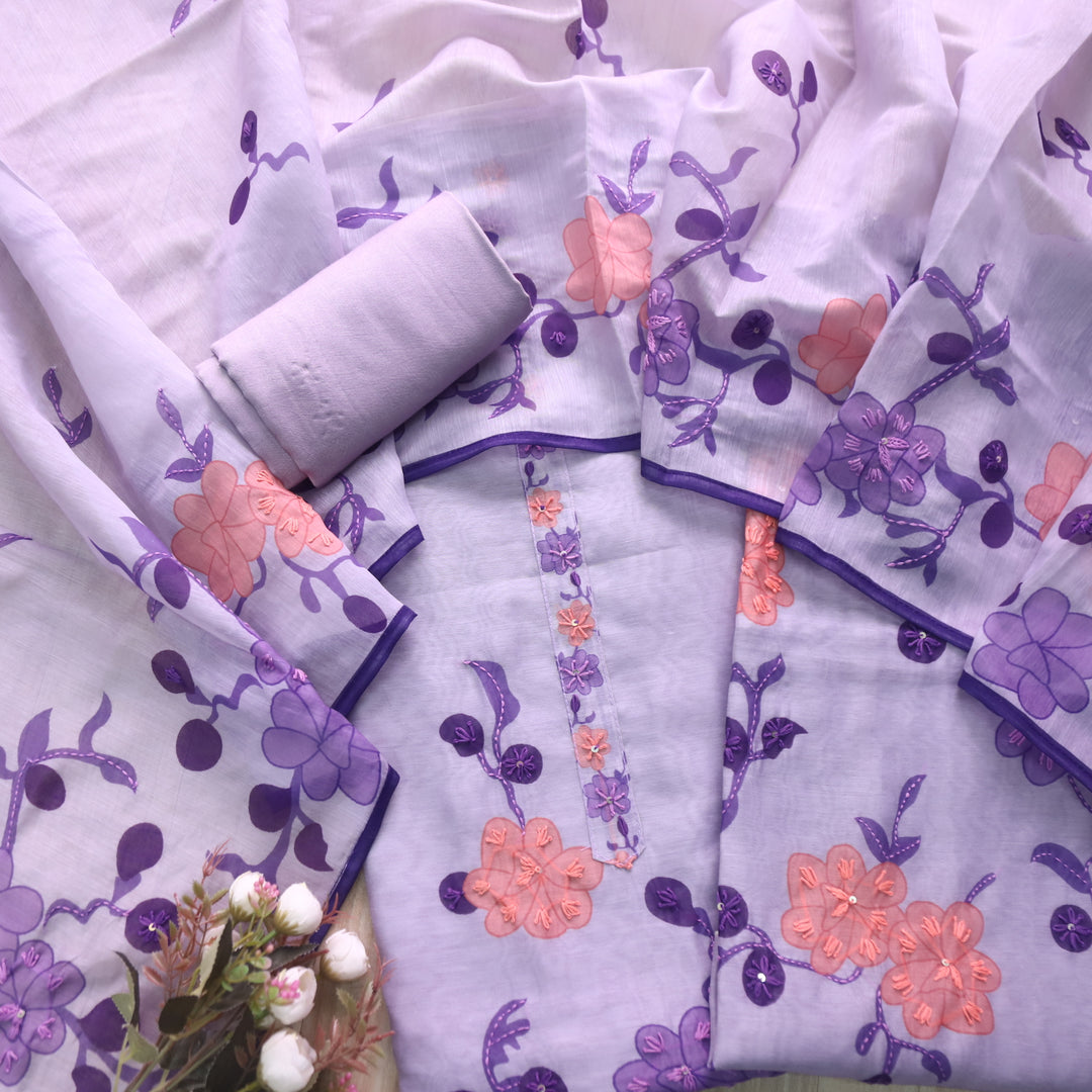 Alhada Lavender Purple Kantha Work Embroidery Chanderi Suit Set