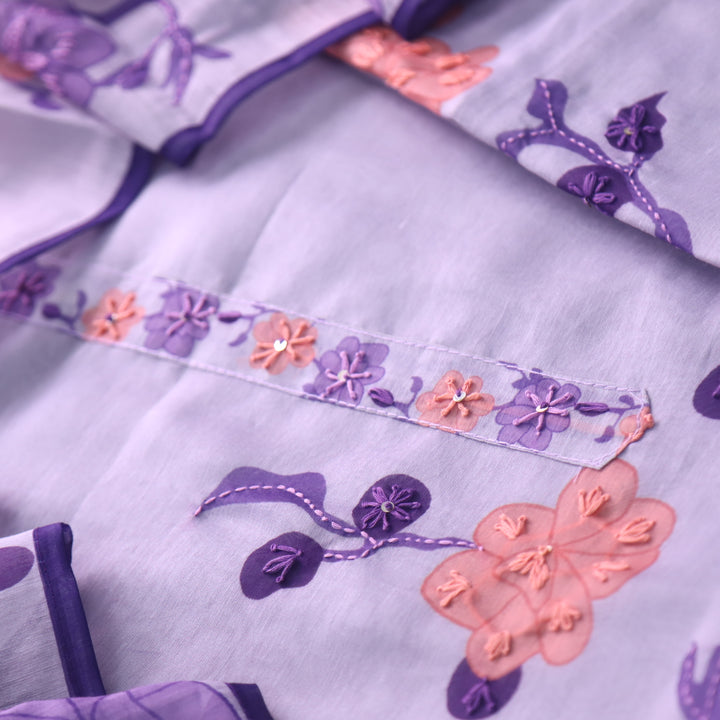 Alhada Lavender Purple Kantha Work Embroidery Chanderi Suit Set