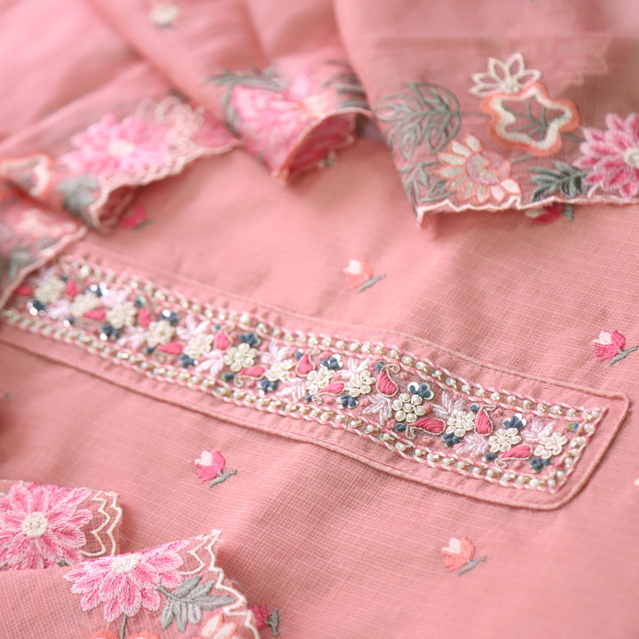 Suhani Peach Orange Moti Embellished Work Kota Doriya Suit Set