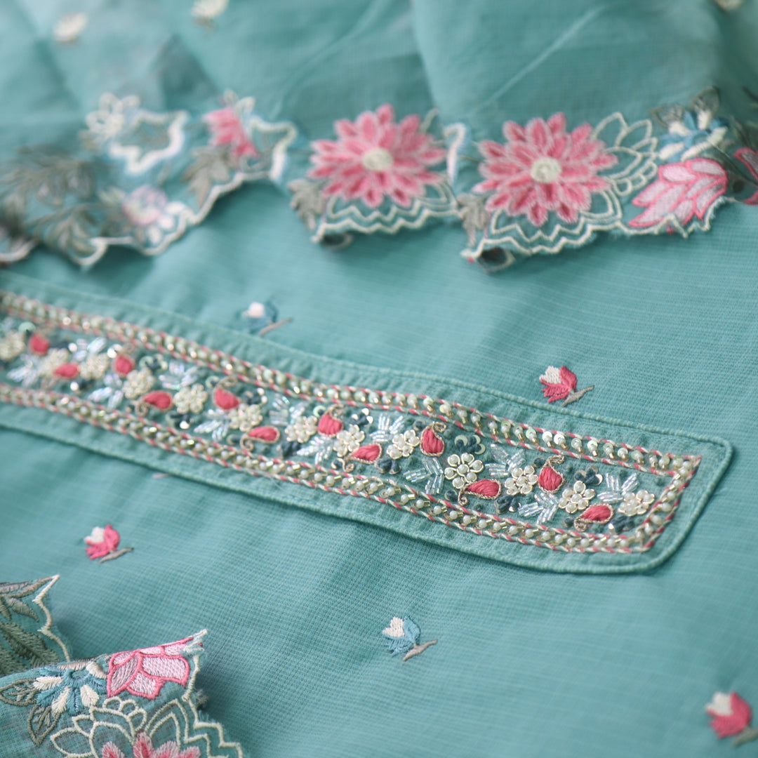 Suhani Blue Turquoise Moti Embellished Work Kota Doriya Suit Set
