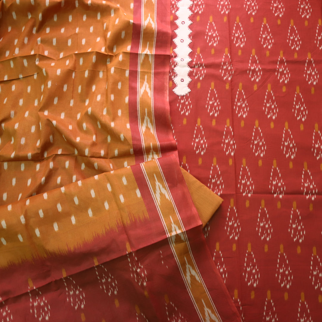 Rubi Barn Brown Patch Lace work on Neck with Printed Cotton Suit Set