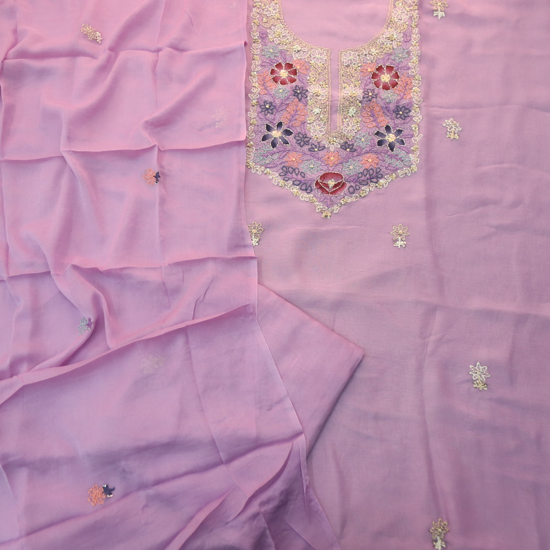 Roobi Soft Lilac Hand Chikankari Work Semi Georgette Kota Doriya Suit Set