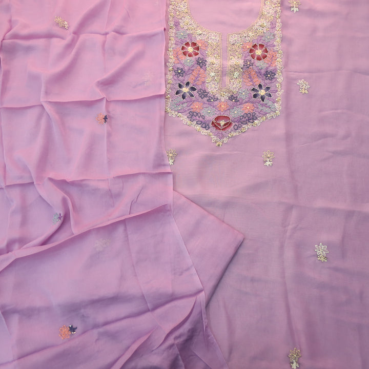 Roobi Soft Lilac Hand Chikankari Work Semi Georgette Kota Doriya Suit Set