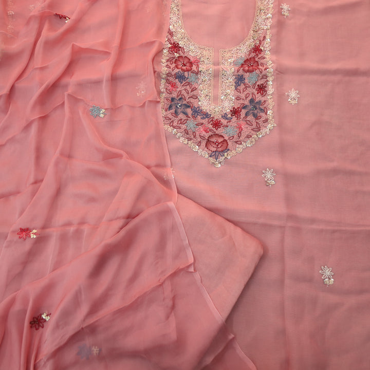 Roobi Mauve Pink Hand Chikankari Work Semi Georgette Kota Doriya Suit Set