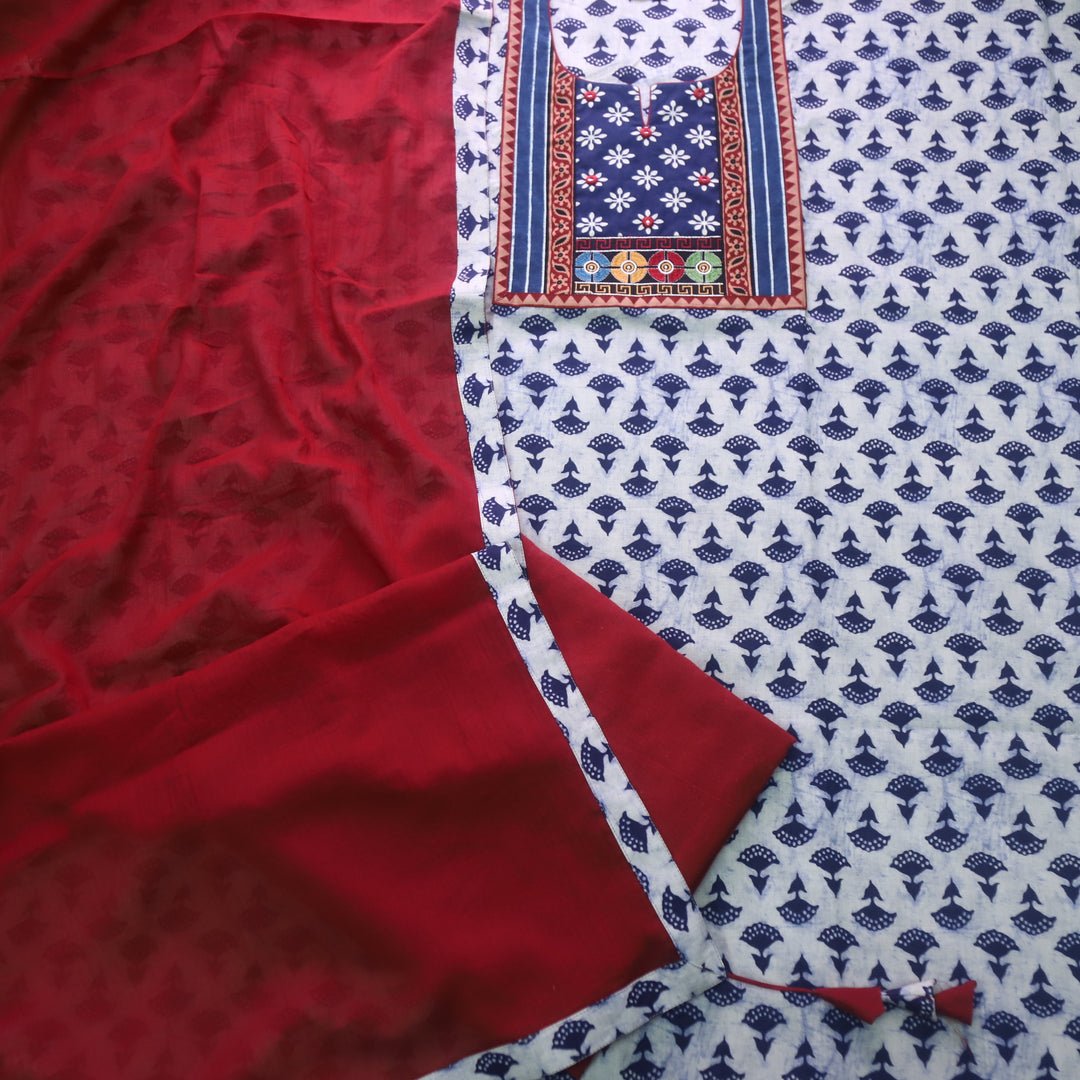 Sulari Indigo Blue Dabu Print Mirror Work Kutch Fusion Neck Cotton Suit Set
