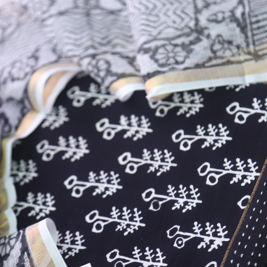 Rashq Black Printed Cotton top with White Printed Kota Doriya Dupatta Set D1