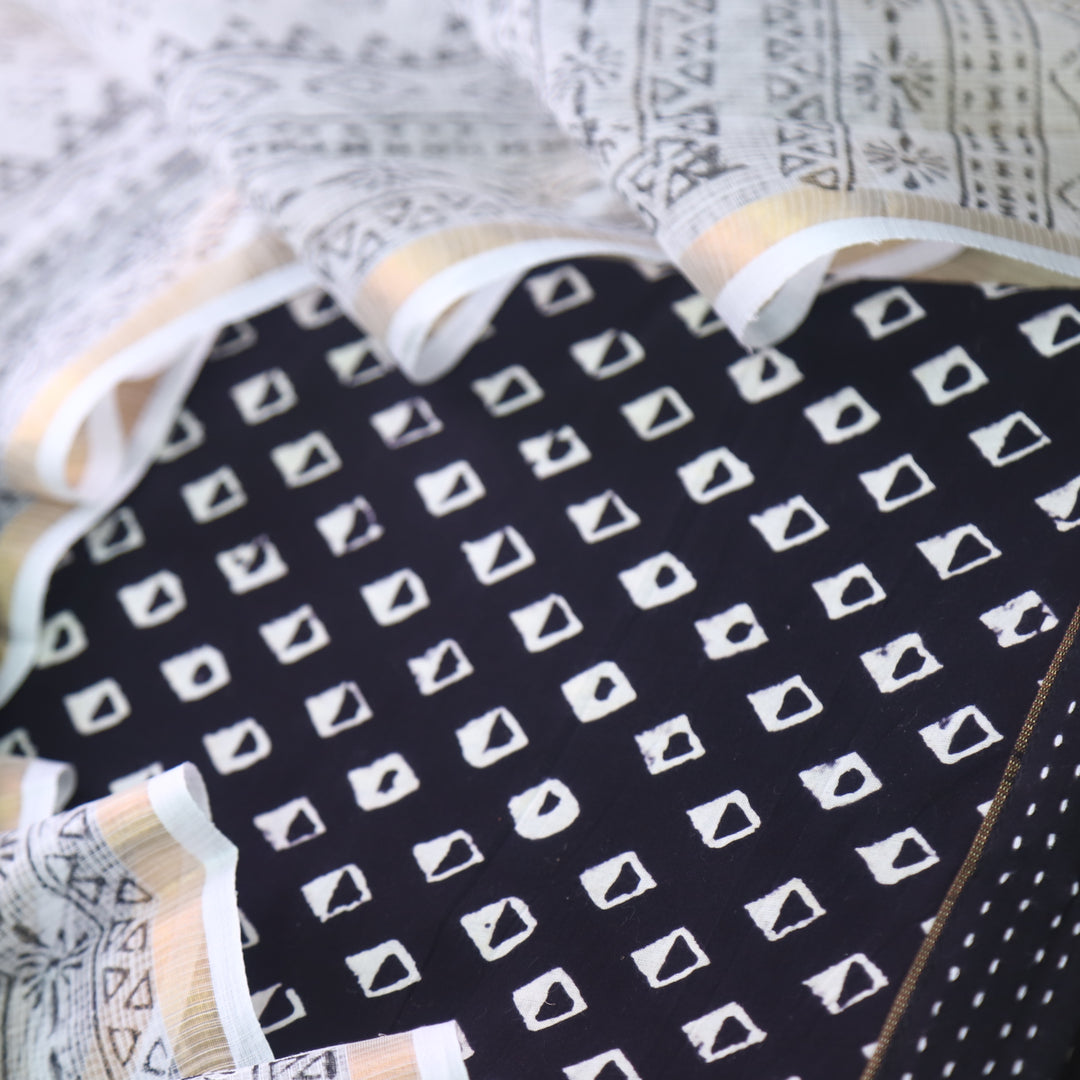 Rashq Black Printed Cotton top with White Printed Kota Doriya Dupatta Set D2