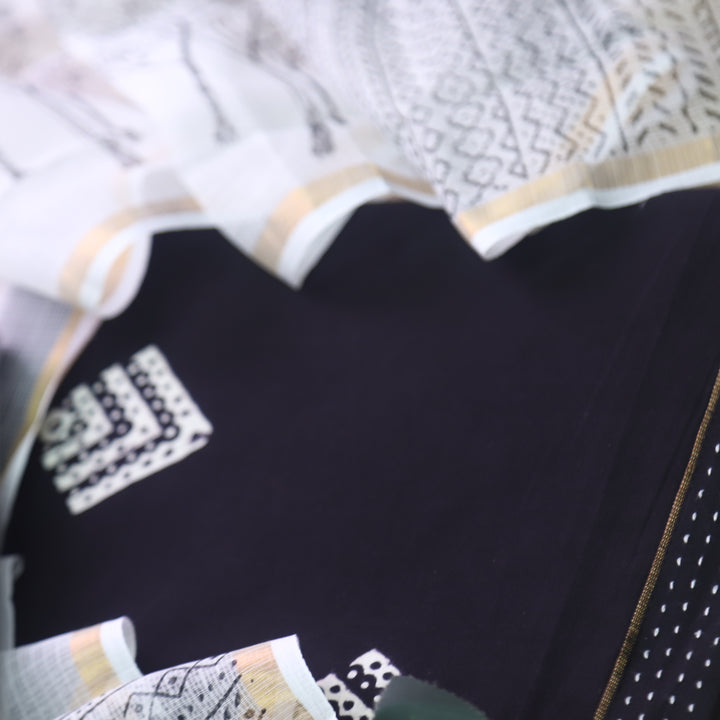 Rashq Black Printed Cotton top with White Printed Kota Doriya Dupatta Set D3
