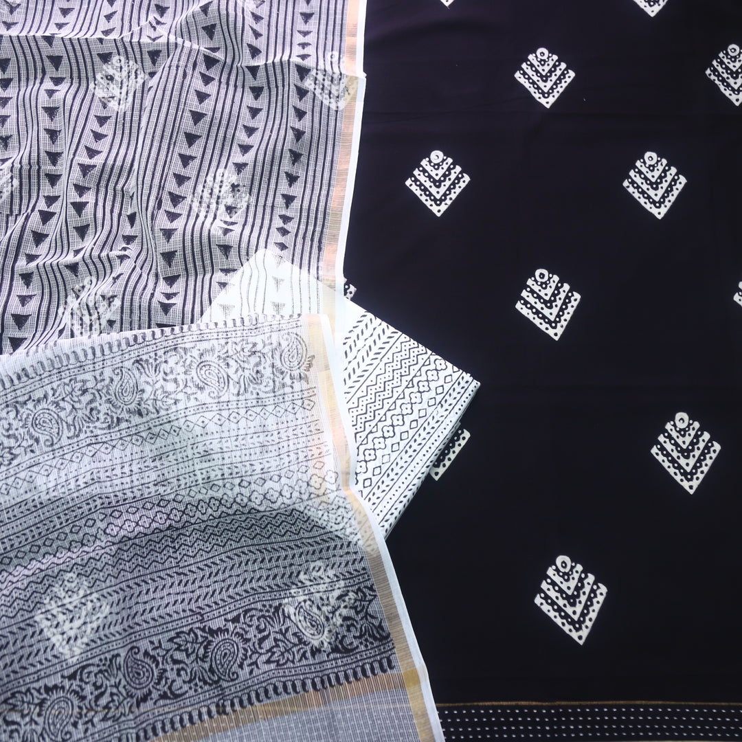 Rashq Black Printed Cotton top with White Printed Kota Doriya Dupatta Set D3