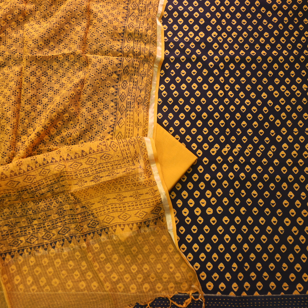 Rashq Black Printed Cotton top with Yellow Printed Kota Doriya Dupatta Set