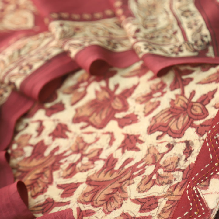 Rashq Ruby Maroon Dobby Work Floral Printed Cotton Suit Set