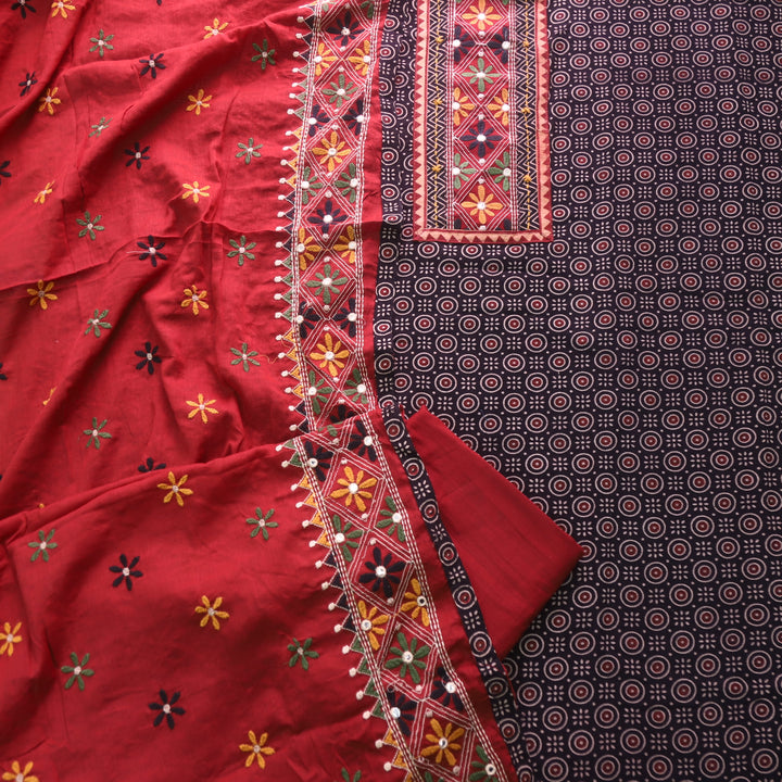 Pardesiya Moon Black Kutch Patch Neck Work Cotton Suit Set