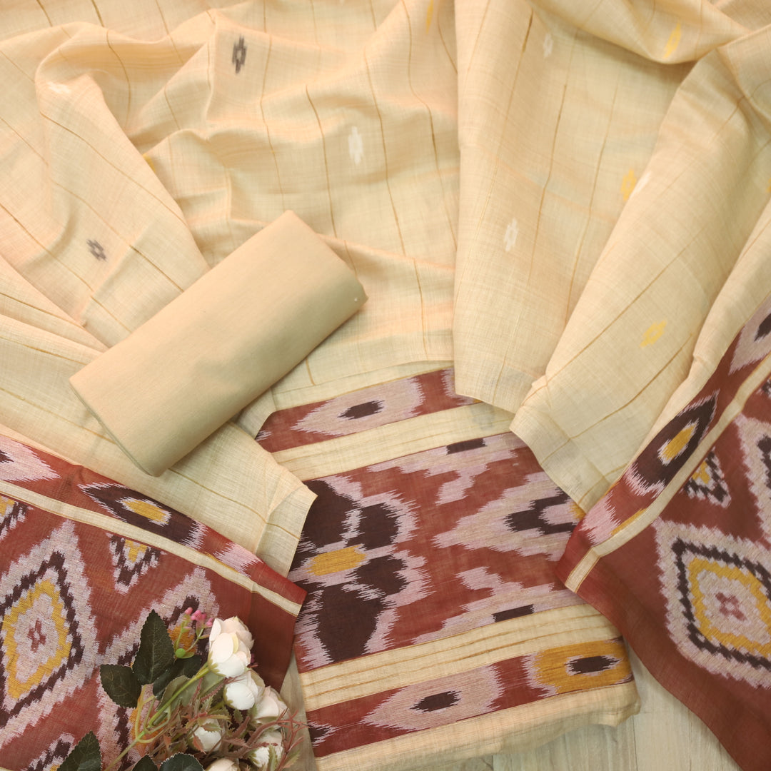 Jannat Sand Yellow Authentic Weaved Jamdani Top with Weaved Dupatta