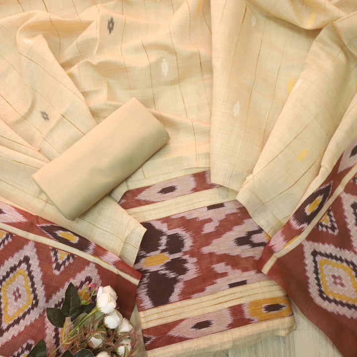 Jannat Sand Yellow Authentic Weaved Jamdani Top with Weaved Dupatta