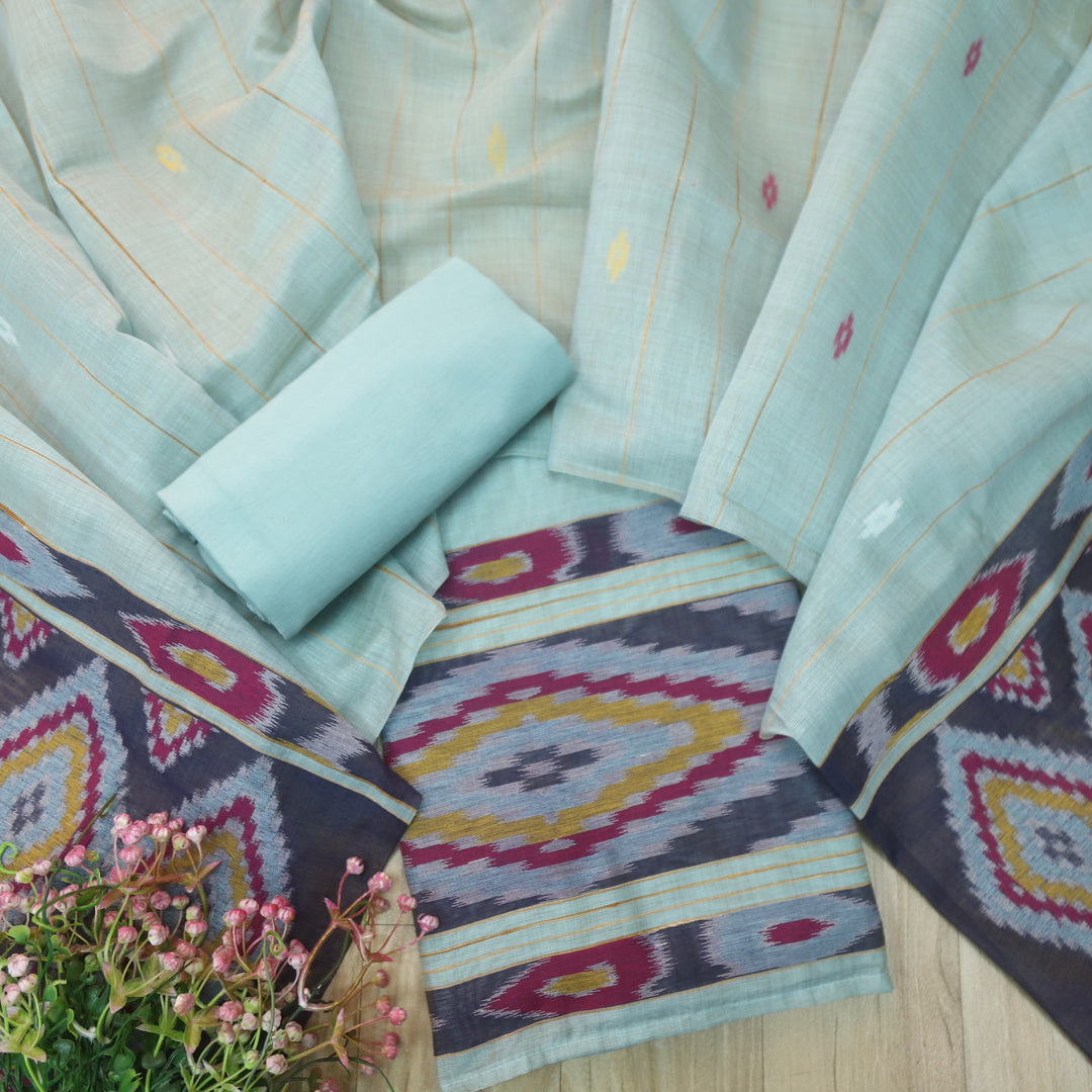 Jannat Soft Blue Authentic Weaved Jamdani Top with Weaved Dupatta