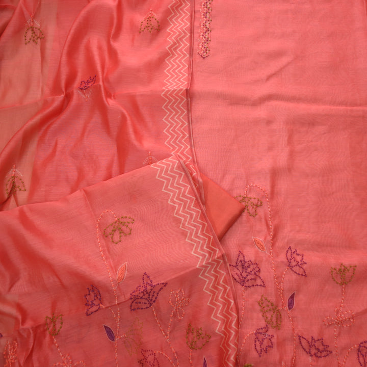 Tarasi Crimson Red French Knot Thread Work Chanderi Suit Set