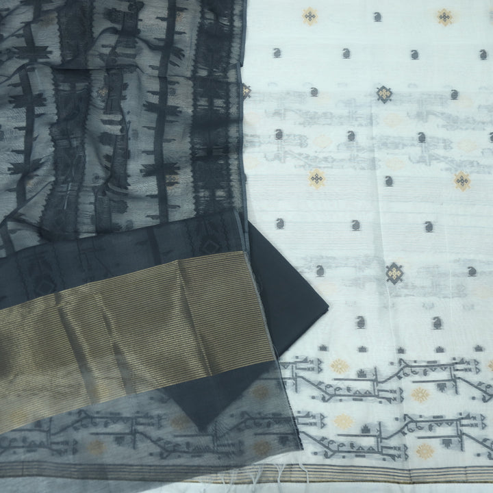 Jannat White with Black Authentic Jamdani Weaved with Zari Suit Set