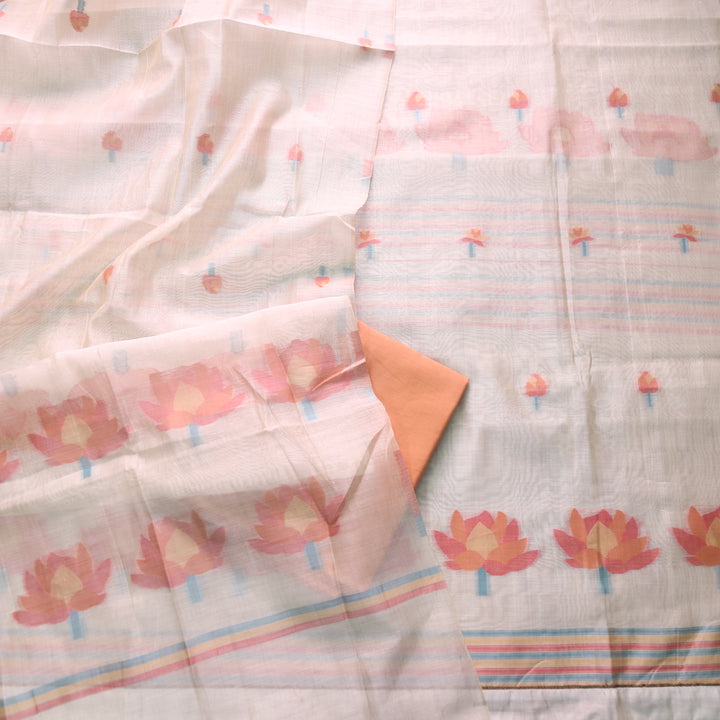 Kush Beige with Orange Floral Authentic Jamdani Weaved Suit Set