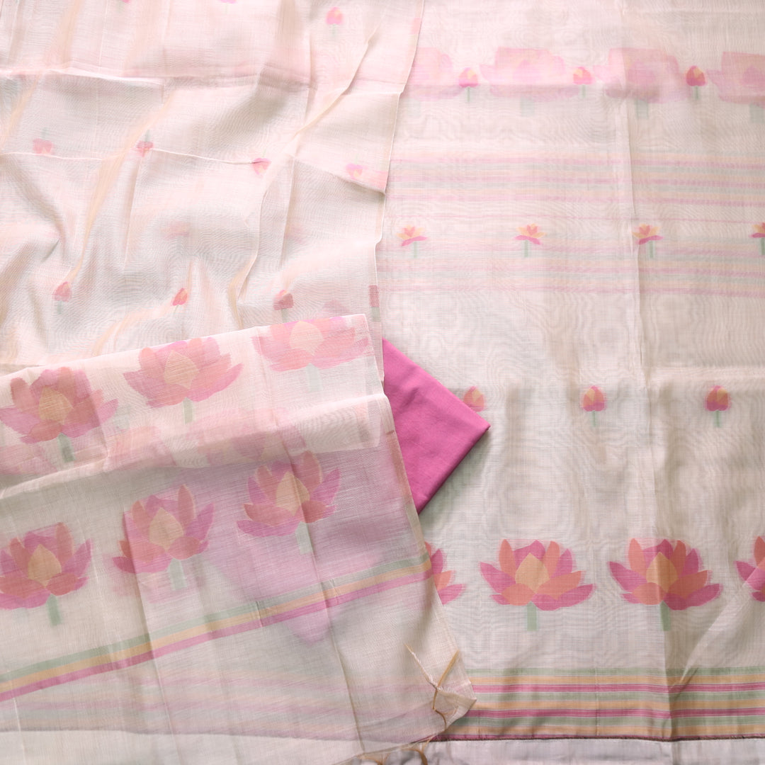 Kush Beige with Purple Floral Authentic Jamdani Weaved Suit Set
