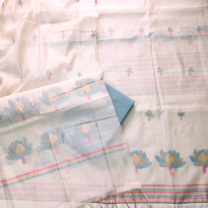Kush Beige with Fade Grey Floral Authentic Jamdani Weaved Suit Set
