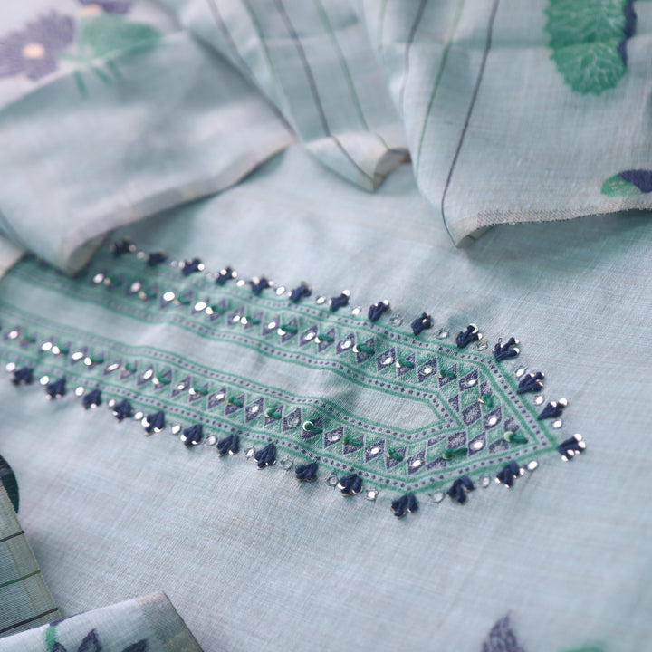 Rubaaroo Sky Blue Thread with Pichwai Jamdani Weaved Suit Set