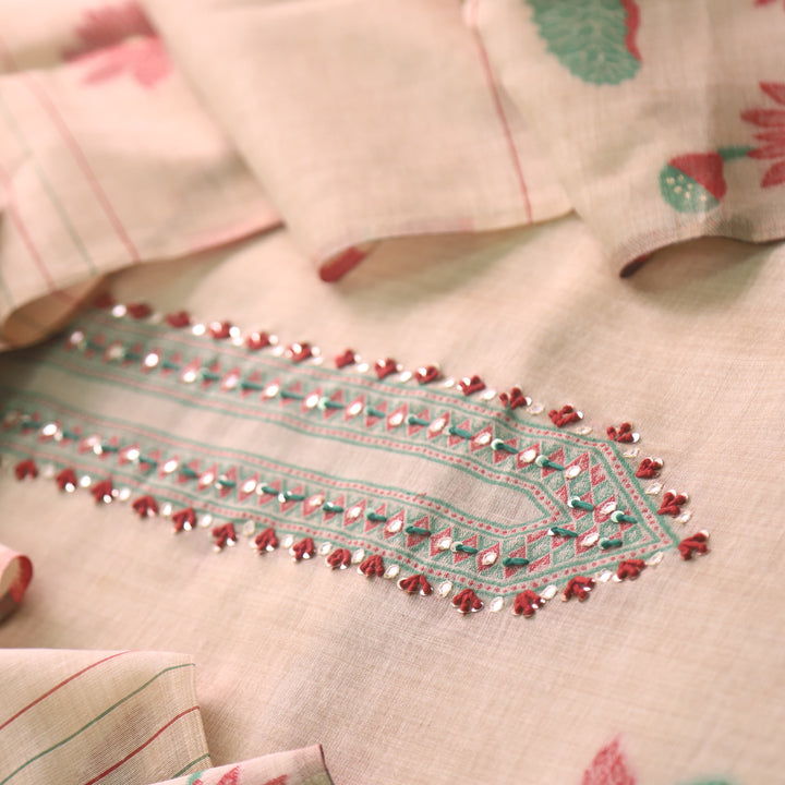 Rubaaroo Sand Biege Thread with Pichwai Jamdani Weaved Suit Set