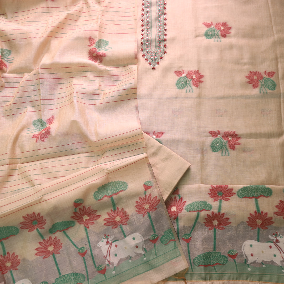 Rubaaroo Sand Biege Thread with Pichwai Jamdani Weaved Suit Set