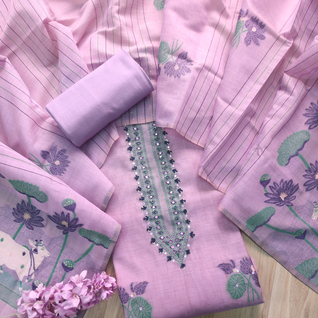 Rubaaroo Lavender Purple Thread with Pichwai Jamdani Weaved Suit Set