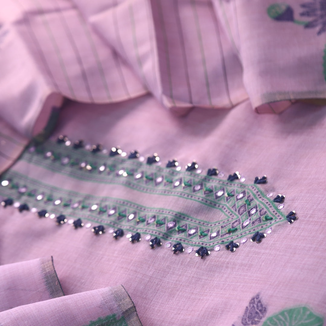 Rubaaroo Lavender Purple Thread with Pichwai Jamdani Weaved Suit Set